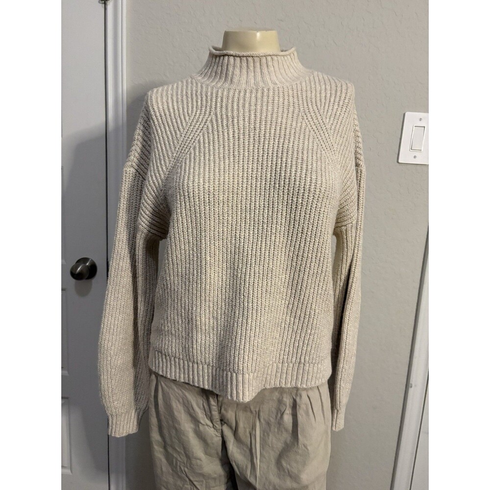 BP Nordstrom Womens Rollneck Fisherman Sweater Sz Small Old Money Preppy Neutral